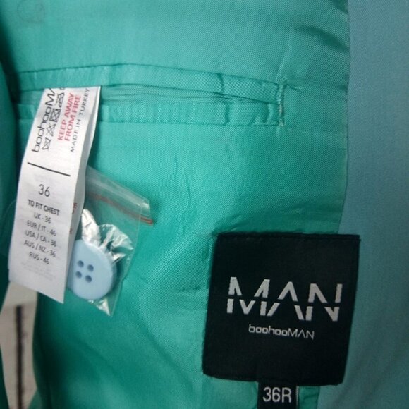 Boohoo Man 36R Polyester Blend Skinny 2 Button Teal 2pc Suit - Picture 13 of 15